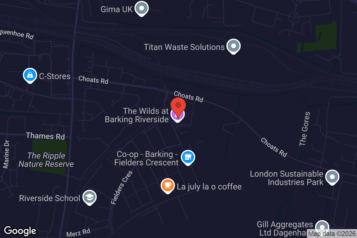 Map showing location of The Wilds at Barking Riverside