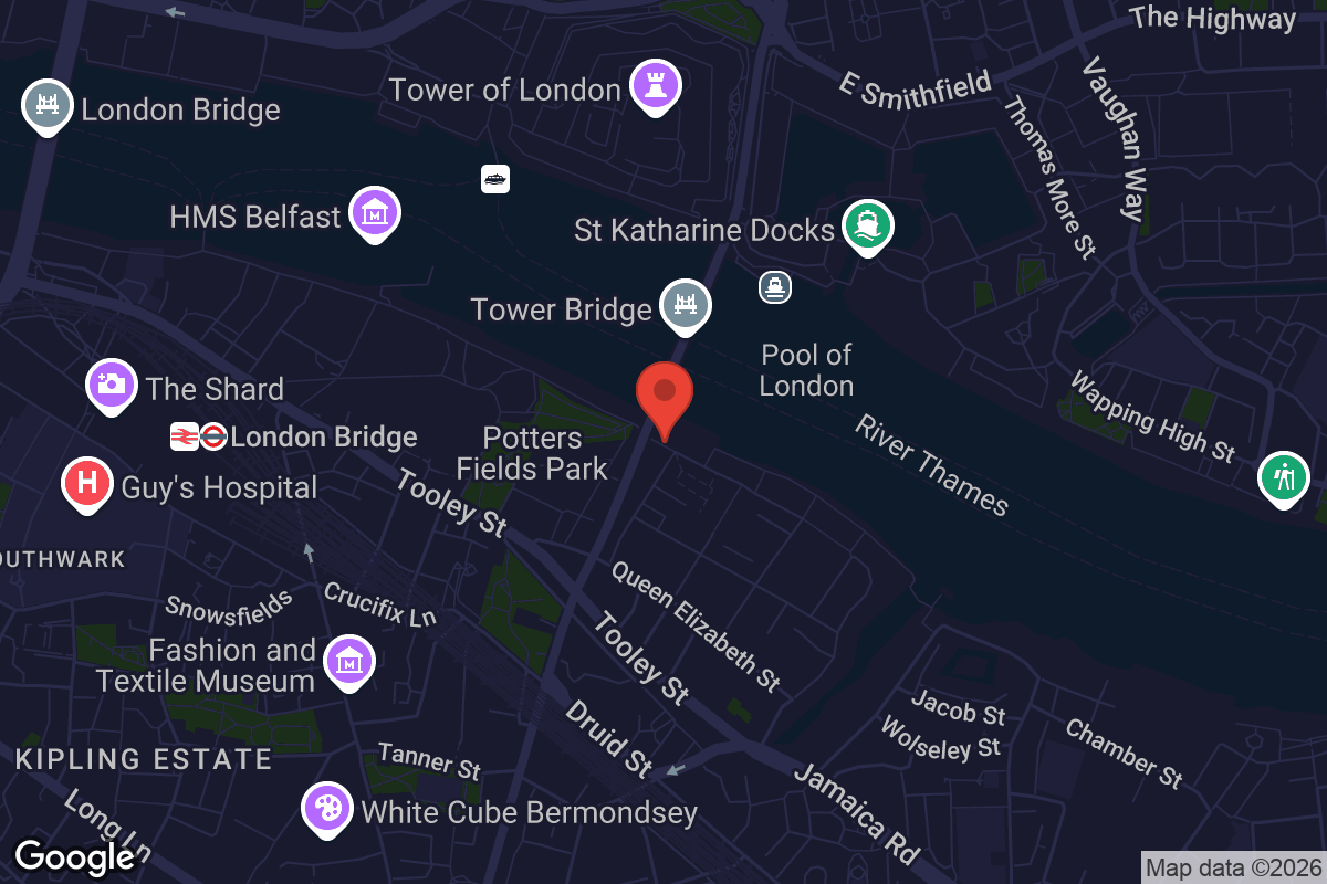 Map showing location of Tower Bridge Collective
