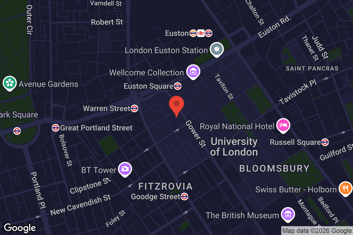 Map showing location of UCL Cruciform Building