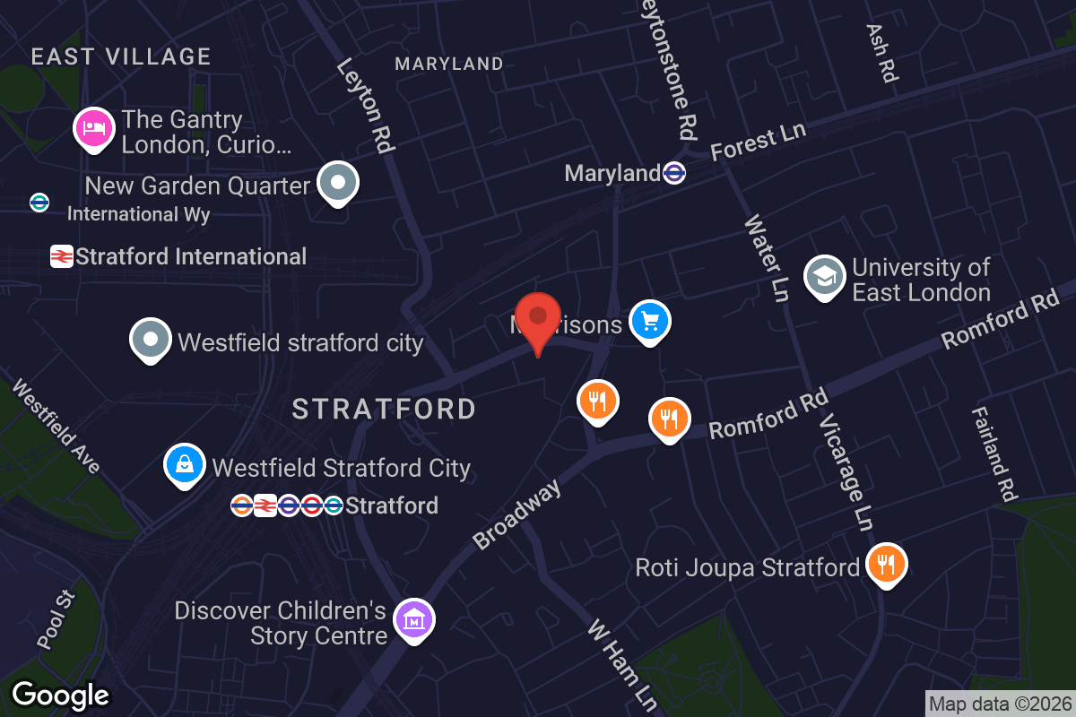 Map showing location of University Square Stratford