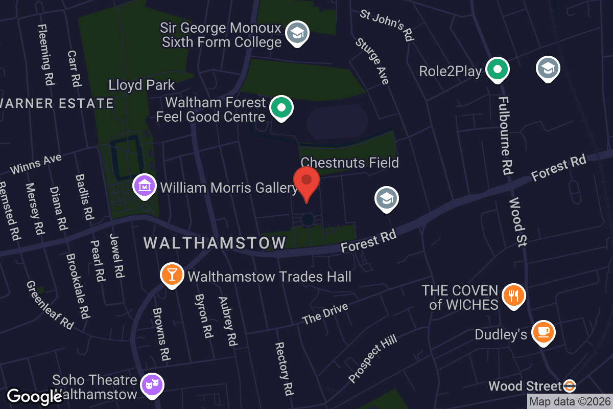 Map showing location of Waltham Forest Town Hall